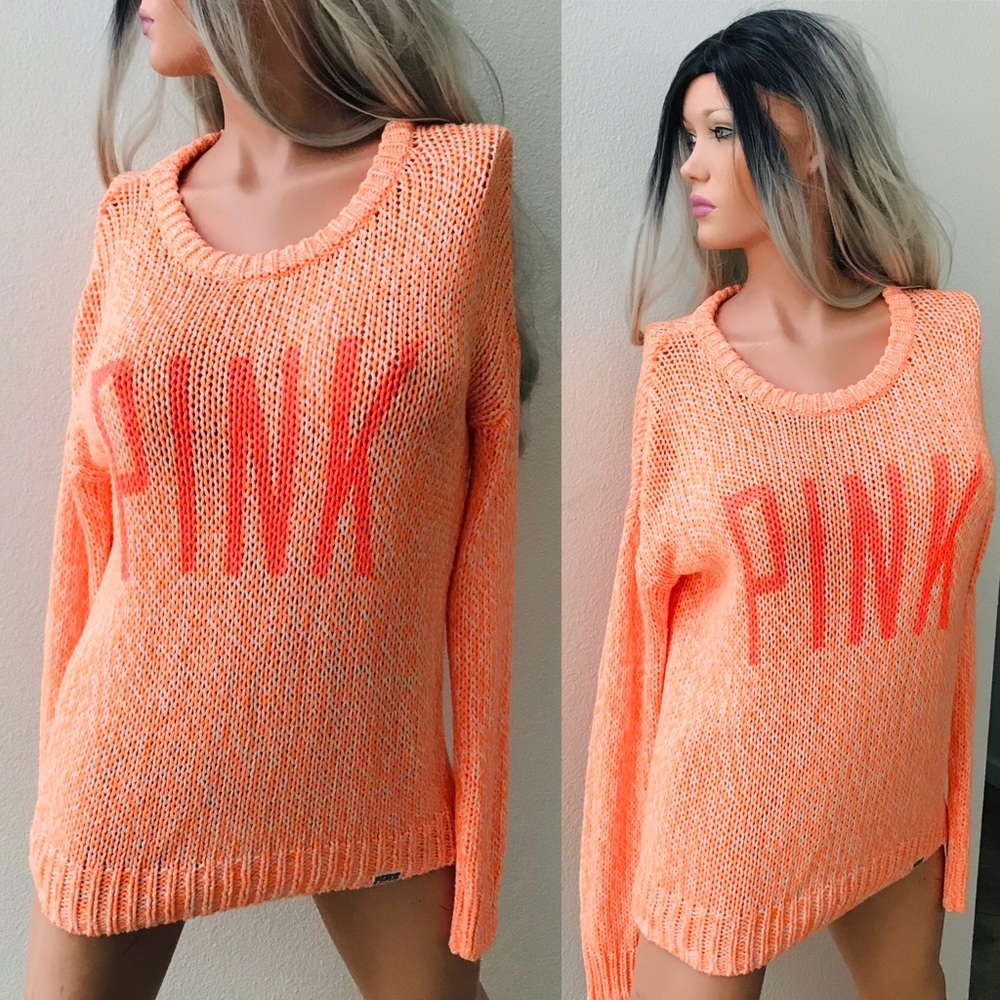 Y2K LOVE Pink VICTORIA’S SECRET Orange LOGO SWEATER M